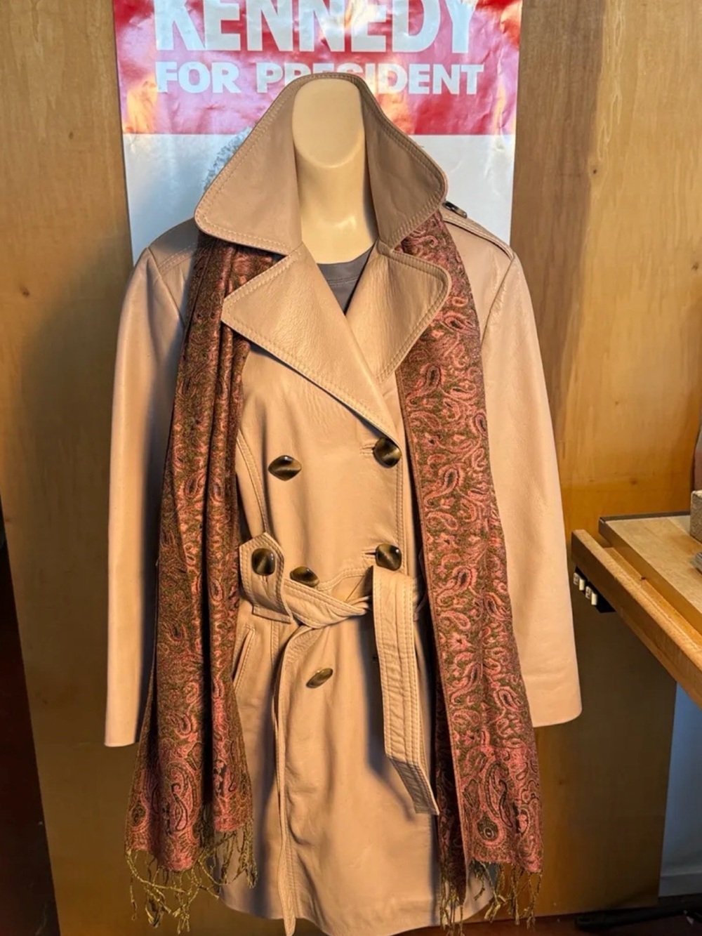 Uru Recoleta Blush Leather Belted Trench Coat Size 1 Argentina